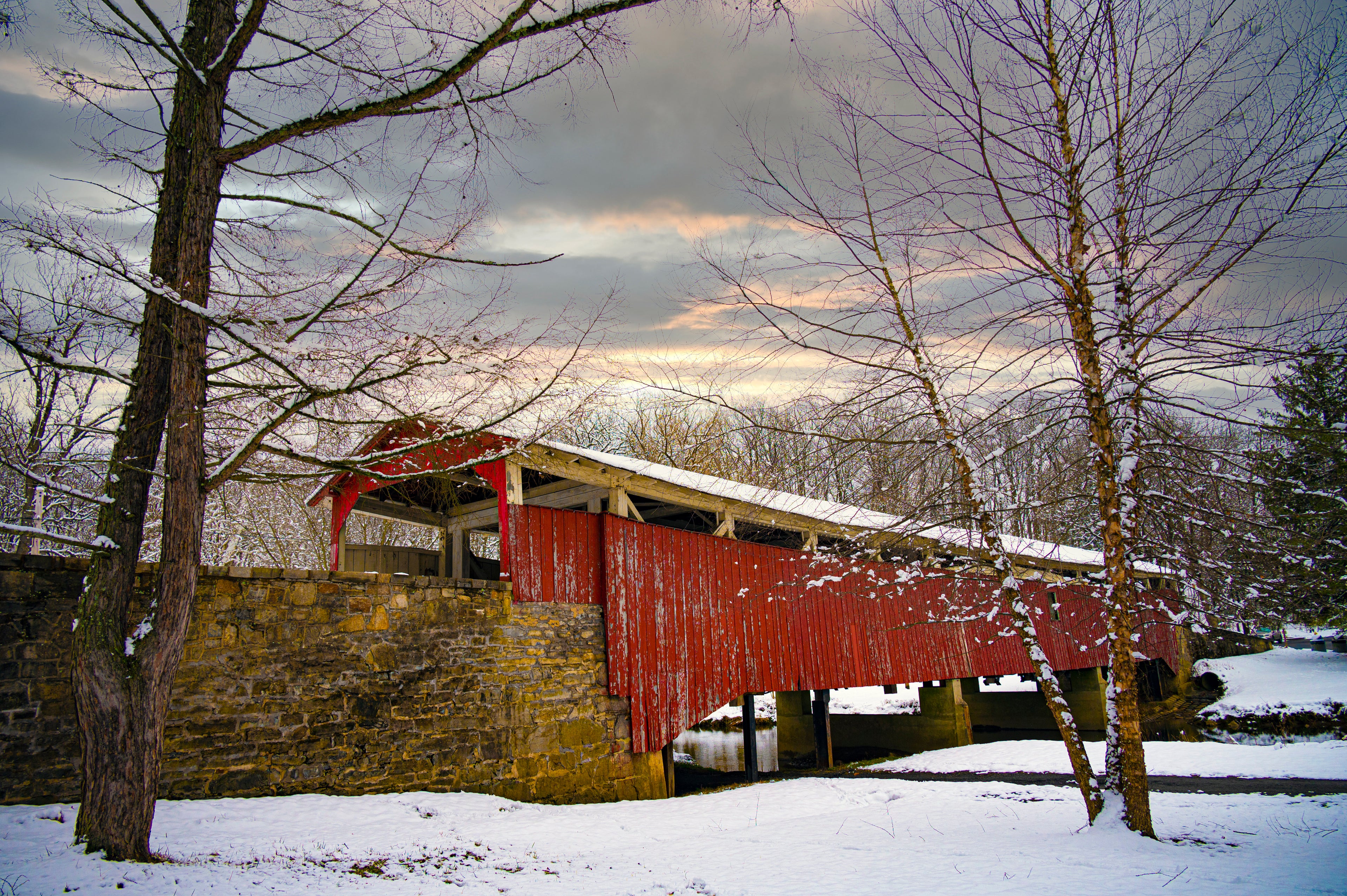 Winter scene of Bogarts Bridge, Lehigh Parkway